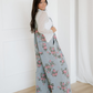 Scottie Floral Print Pleated High Waist Wide Leg Denim Jumpsuit