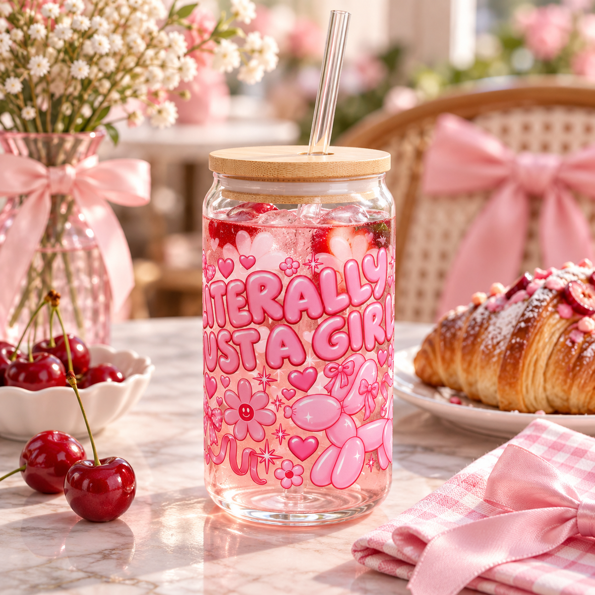 Literally Just a Girl | Pink Coquette 16oz Sipper Glass