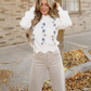 Polly Floral Embroidered Scallop Hem Cropped Sweater