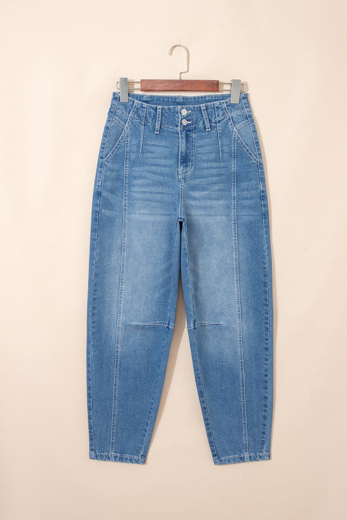 Fallon Medium-Wash Cuffed Barrel Jeans