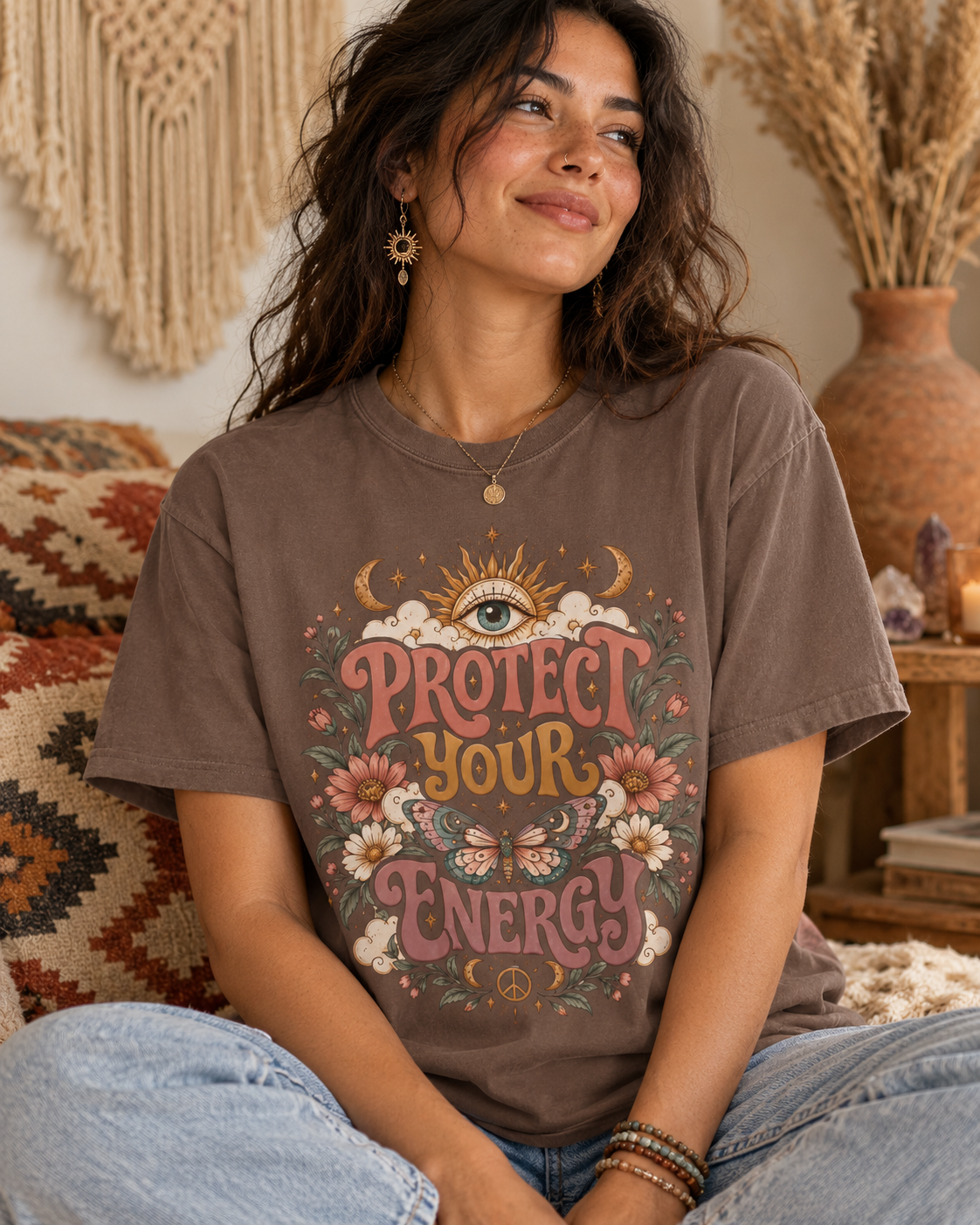 Protect Your Energy Comfort Colors Tee | Boho Celestial Graphic Shirt