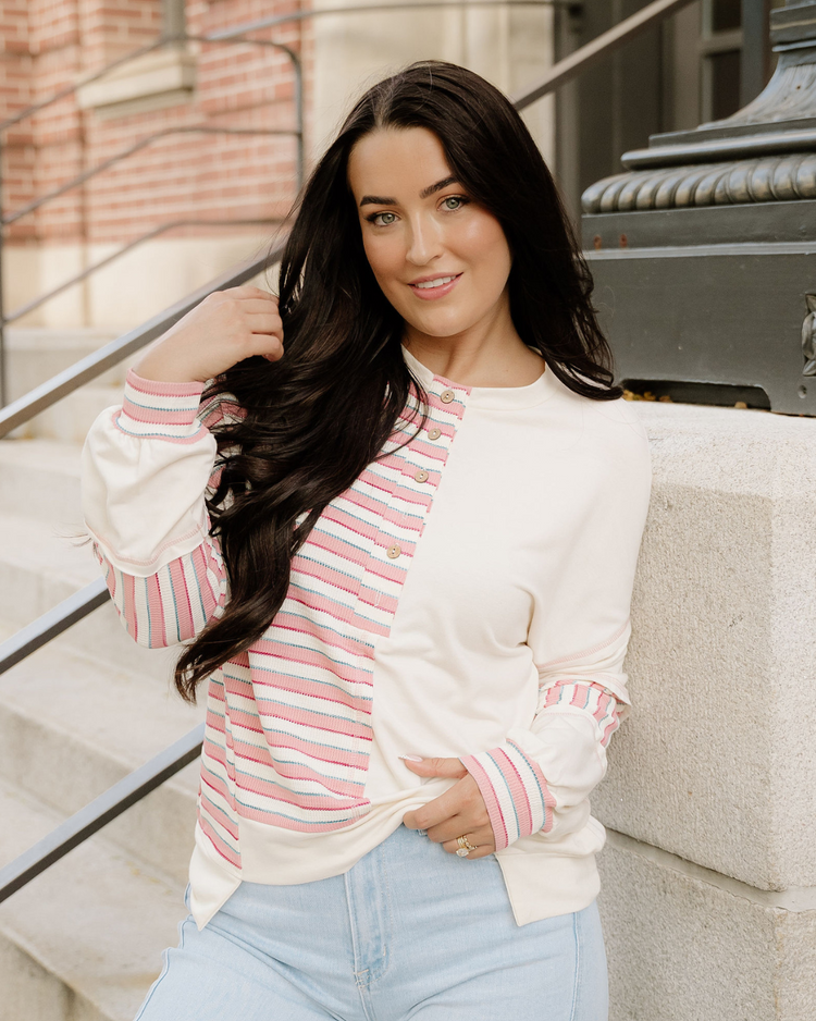 Bennie Colorblock Stripe Henley Pullover