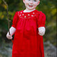 Girls Bow Smocking Embroidered Red Dress