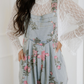 Scottie Floral Print Pleated High Waist Wide Leg Denim Jumpsuit