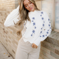 Polly Floral Embroidered Scallop Hem Cropped Sweater