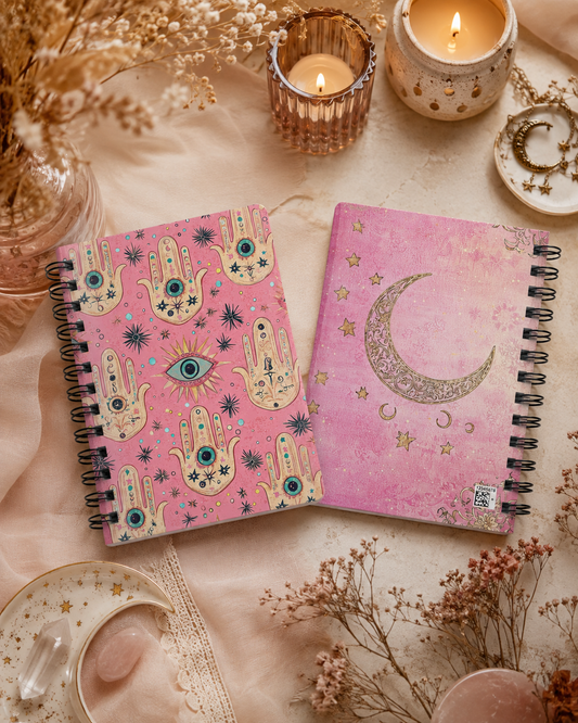 Pink Hamsa Evil Eye Spiral Notebook