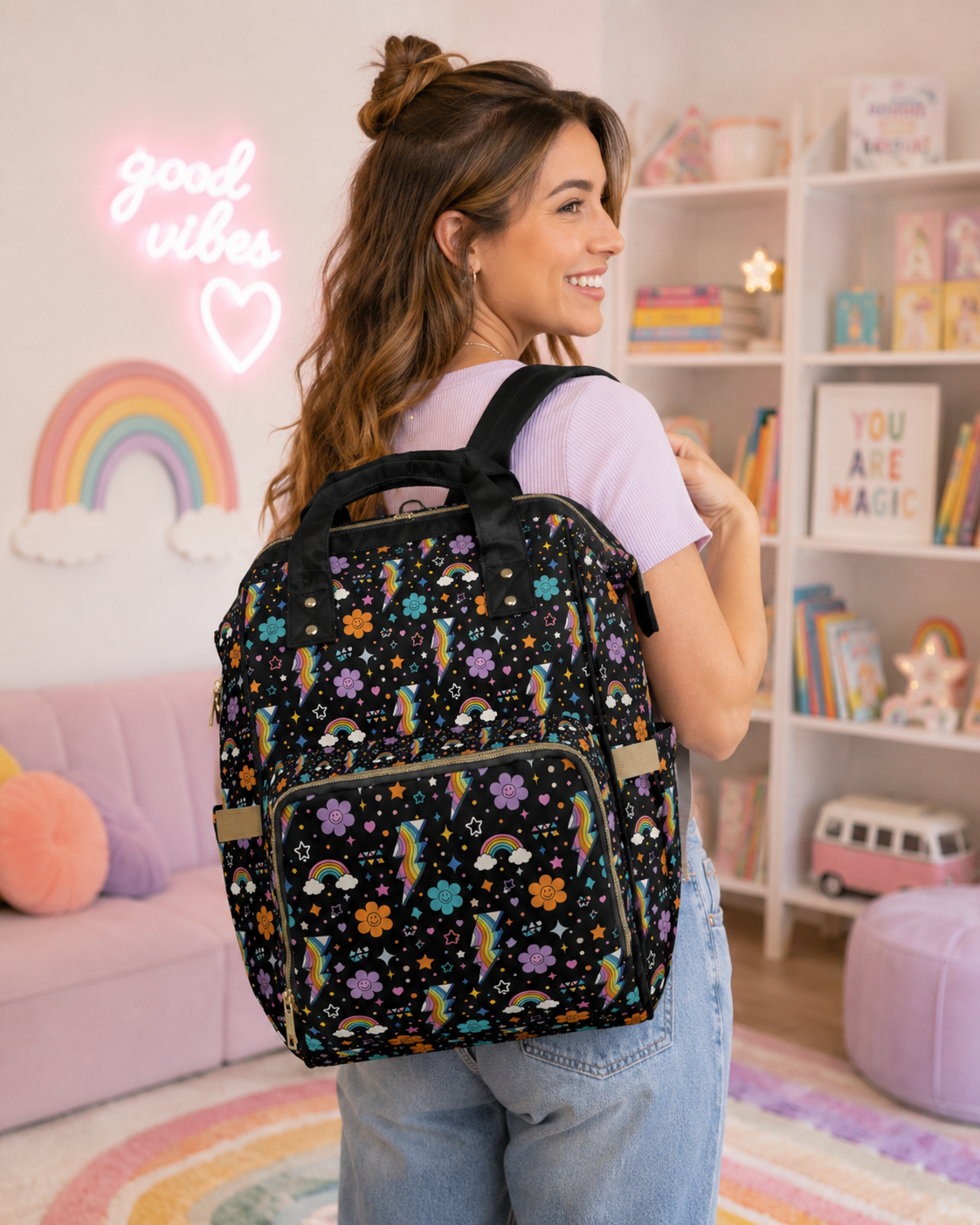 Rainbow Lightning Diaper Backpack | Mayhem Society Baby Bag
