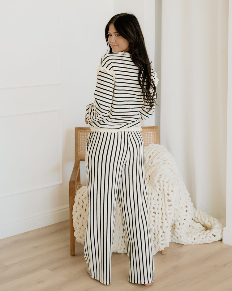 Talia Ruffle Trim Drop Shoulder Top Drawstring Loose Pant Set