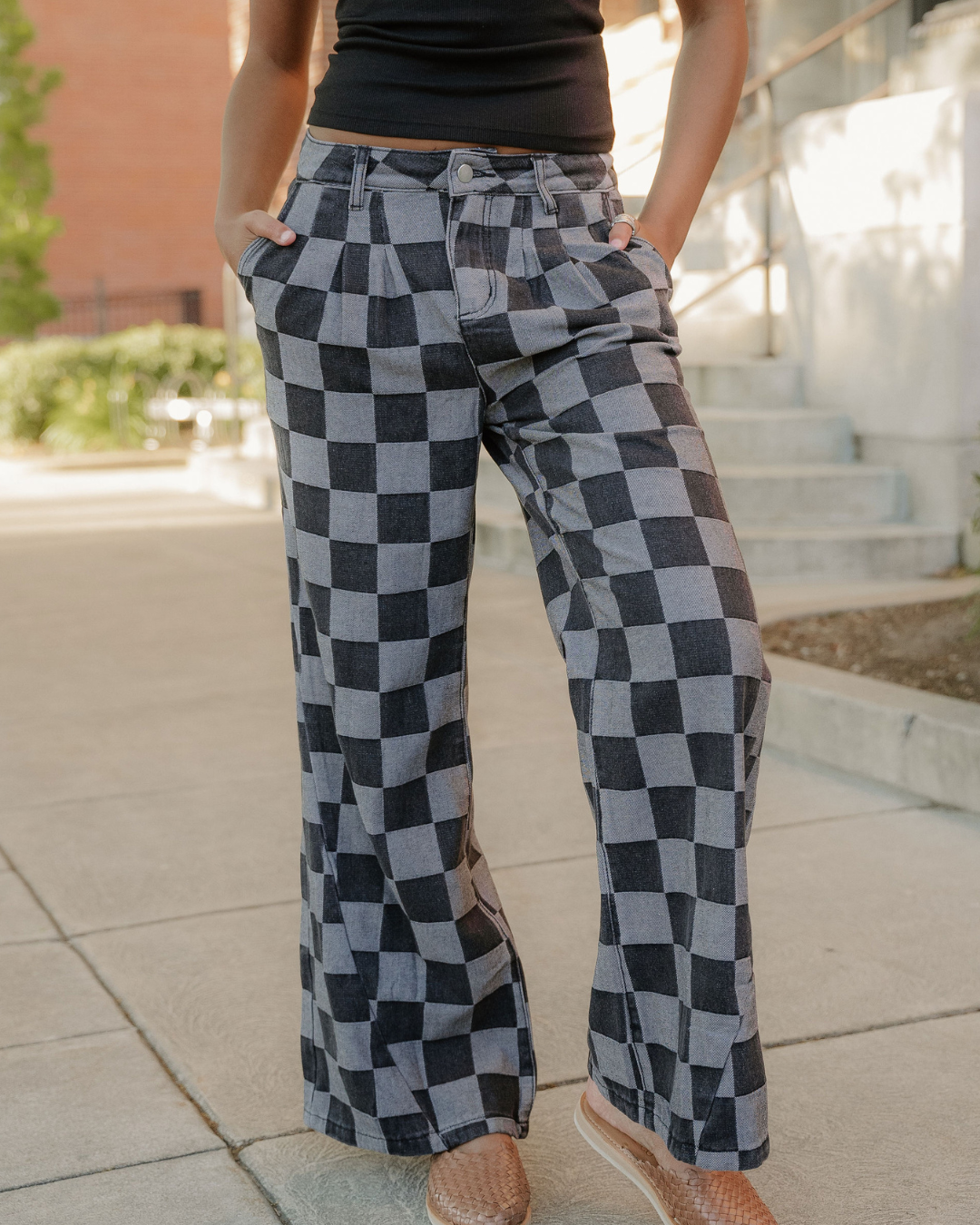 Naomi Checkered Wide-Leg Jeans