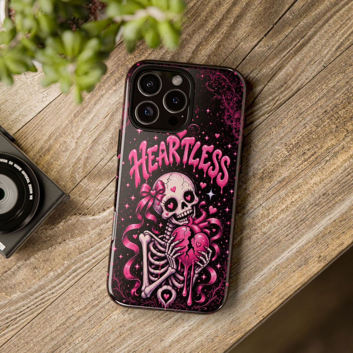 Heartless Skeleton with Pink Bow phone case | Cute Gothic iPhone Cover