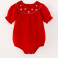 Girls Bow Smocking Embroidered Red Romper