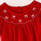 Girls Bow Smocking Embroidered Red Romper