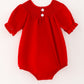 Girls Bow Smocking Embroidered Red Romper