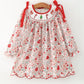 Christmas Red Floral Girls Dress Candy Cane Bow Embroidery Dress
