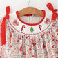 Christmas Red Floral Girls Dress Candy Cane Bow Embroidery Dress