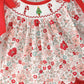 Christmas Red Floral Baby Girl Outfit Set Embroidery Bloomer Set