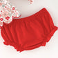 Christmas Red Floral Baby Girl Outfit Set Embroidery Bloomer Set