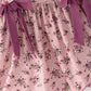 Fall Purple Rose Floral Girl Dress Bow Ruffle Long Sleeve Scalloped Hem