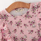 Fall Purple Rose Floral Girl Dress Bow Ruffle Long Sleeve Scalloped Hem