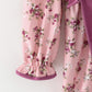 Fall Purple Rose Floral Girl Dress Bow Ruffle Long Sleeve Scalloped Hem