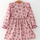 Fall Purple Rose Floral Girl Dress Bow Ruffle Long Sleeve Scalloped Hem