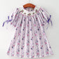 Fall Purple Floral Smocked Embroidered Girl Dress