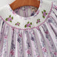 Fall Purple Floral Smocked Embroidered Girl Dress