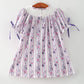 Fall Purple Floral Smocked Embroidered Girl Dress