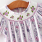 Fall Purple Floral Smocked Embroidered Baby Girl Romper