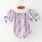 Fall Purple Floral Smocked Embroidered Baby Girl Romper