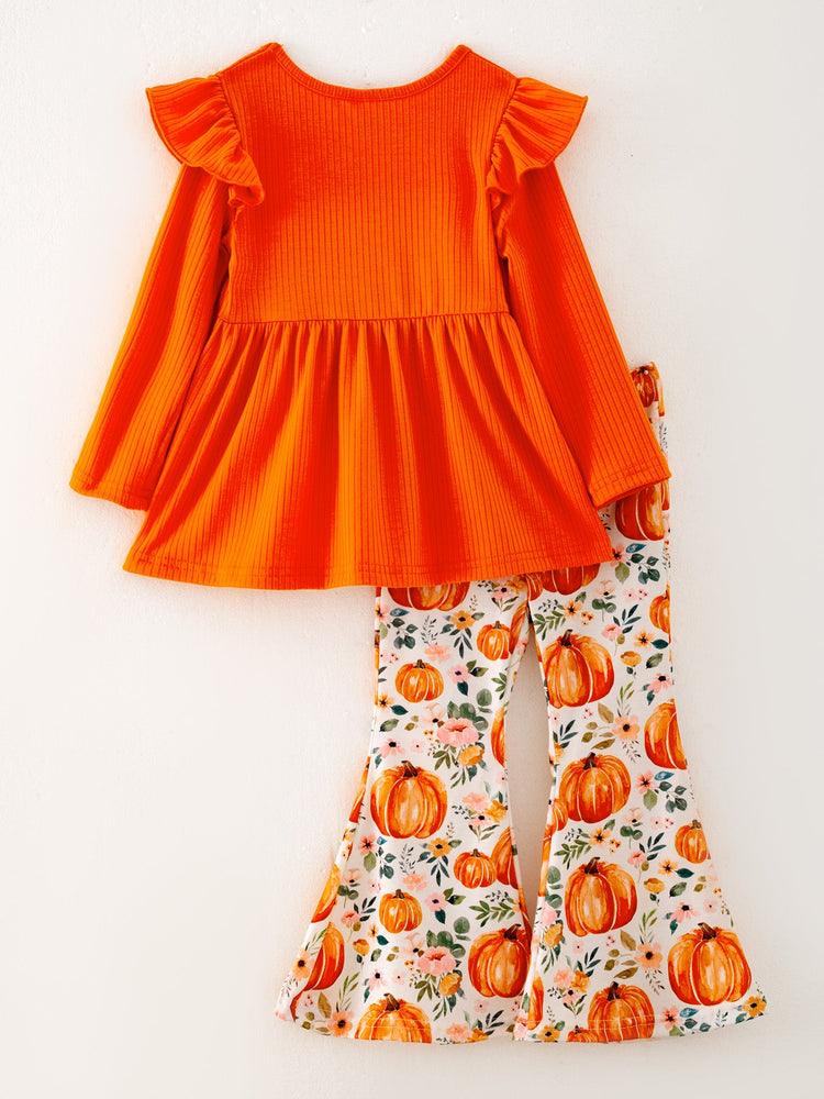 Girls Fall Pumpkin Print Set