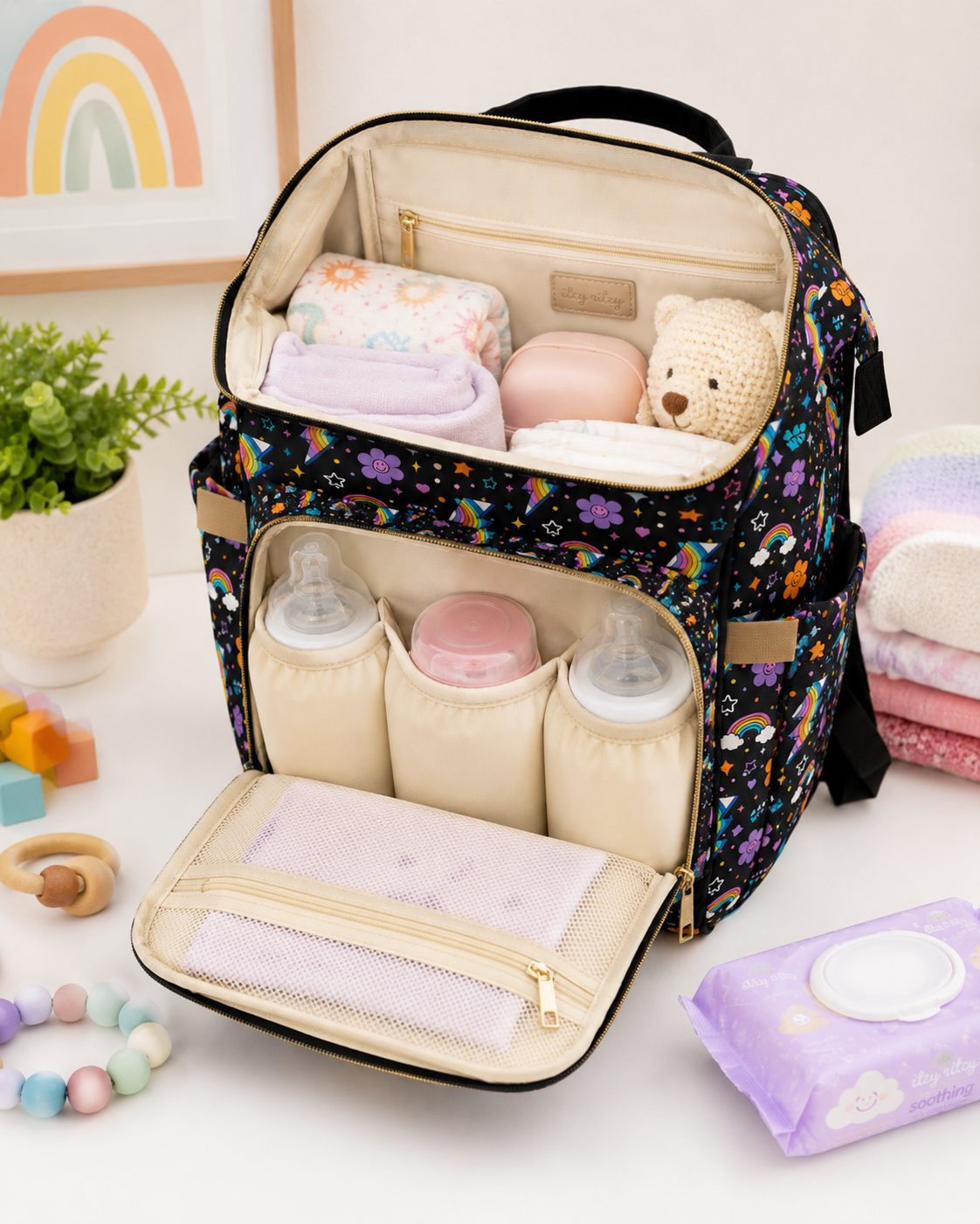 Rainbow Lightning Diaper Backpack | Mayhem Society Baby Bag