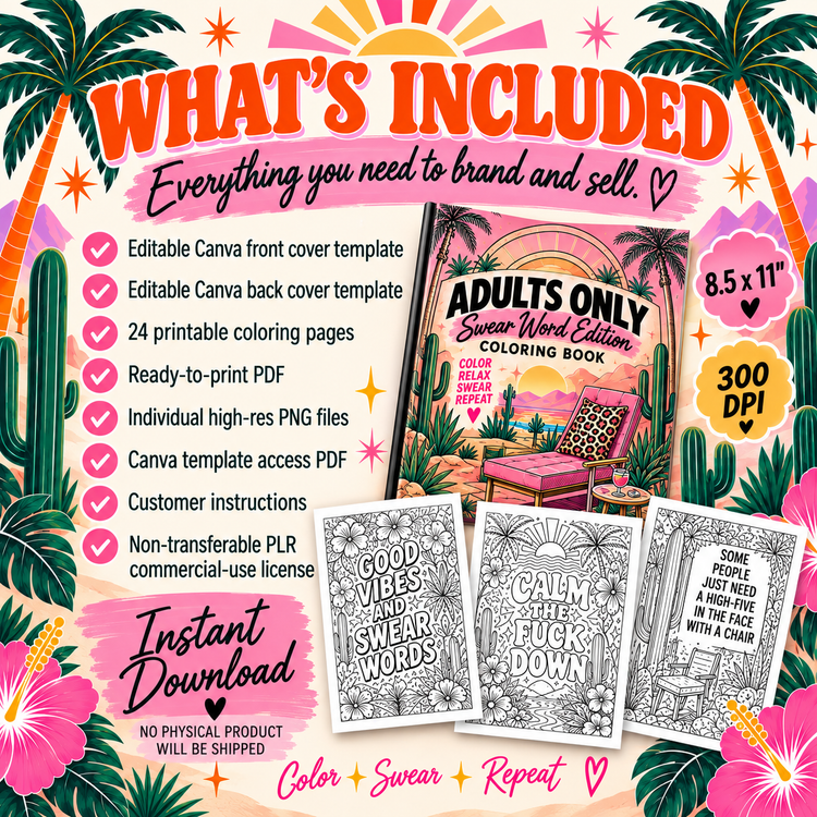 Swear Word Coloring Book PLR Canva Bundle