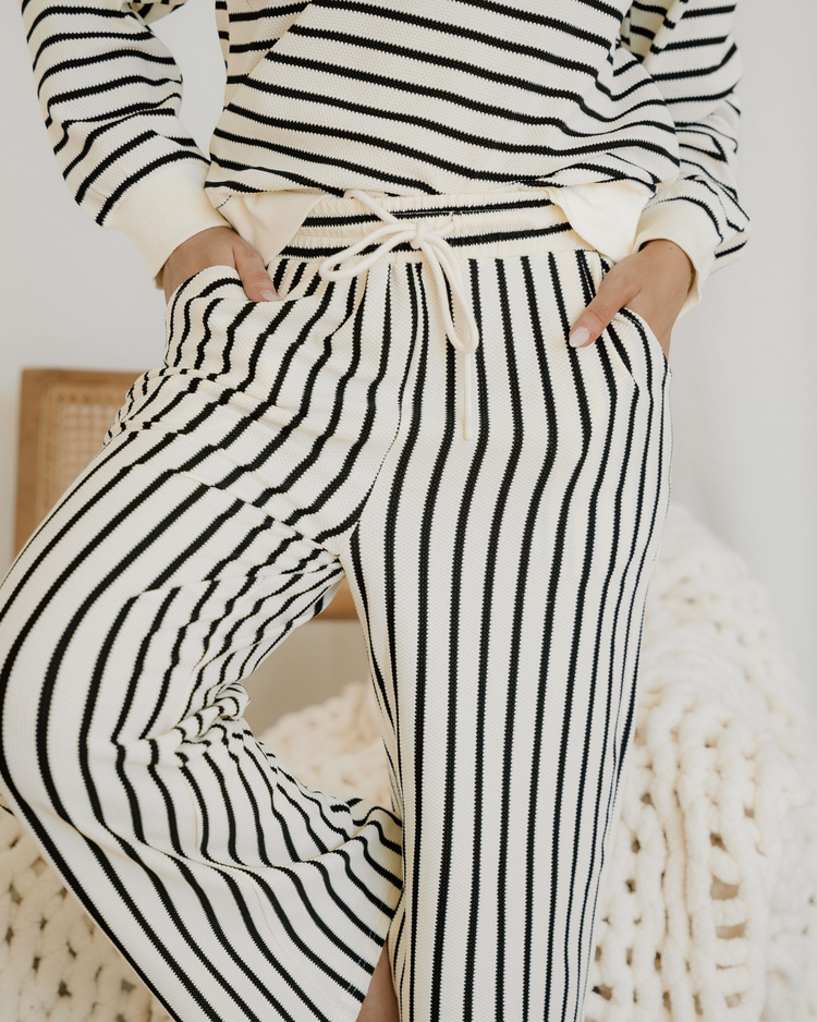 Talia Ruffle Trim Drop Shoulder Top Drawstring Loose Pant Set