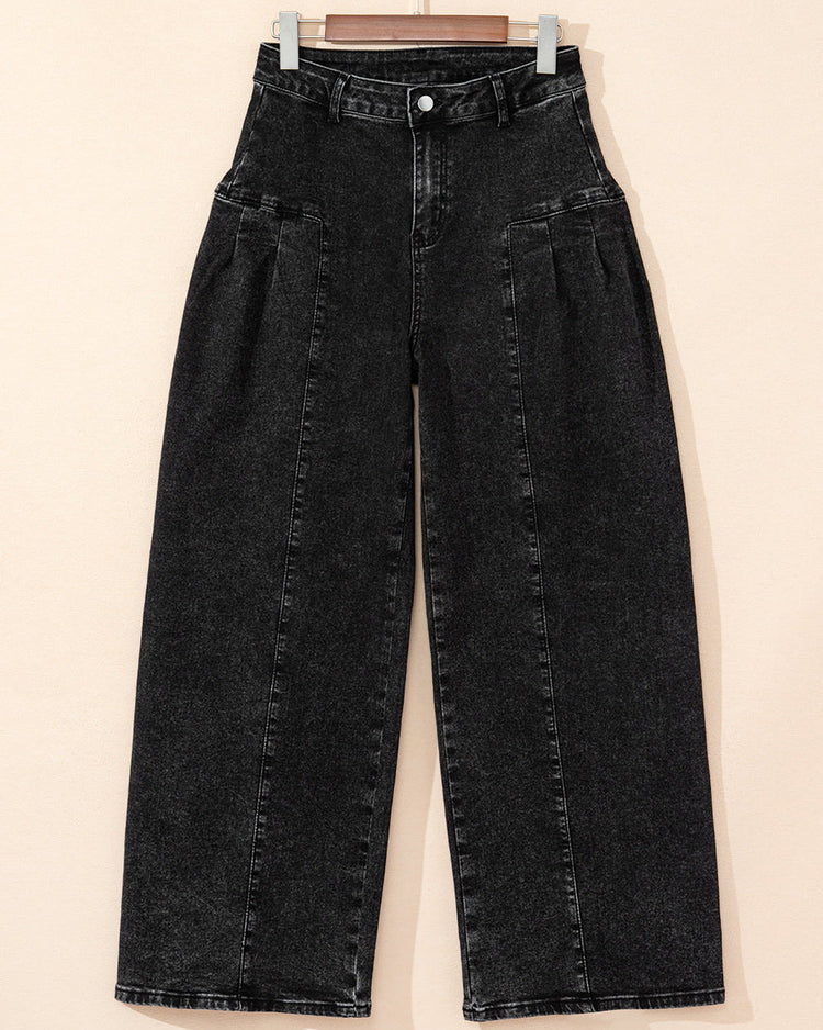 Billie Pleated Wide Leg Mineral Wash Denim Pants