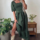 Daisy Plaid Shirred Ruffle-Hem Dress
