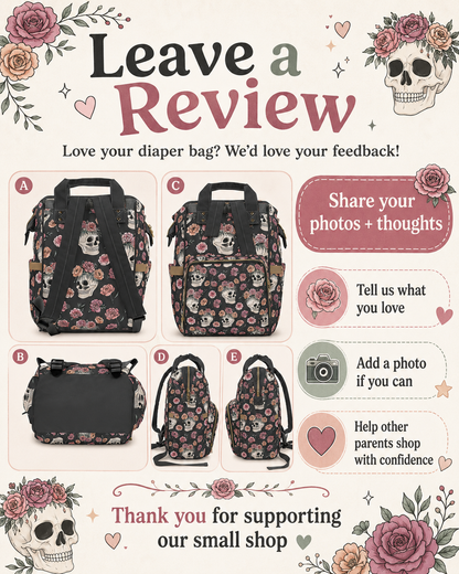 Floral Skull Diaper Backpack | Dark Rose Baby Bag