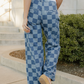 Naomi Checkered Denim Wide Leg Jeans