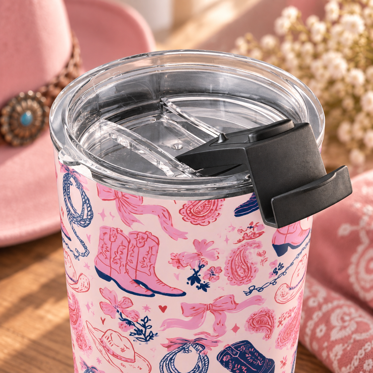 20oz Pink Western Cowgirl Tumbler | Boots, Hats & Bandana