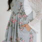 Scottie Floral Print Pleated High Waist Wide Leg Denim Jumpsuit