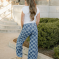 Naomi Checkered Denim Wide Leg Jeans
