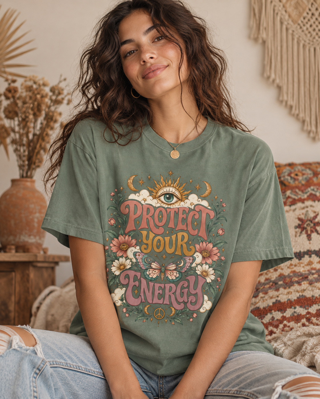 Protect Your Energy Comfort Colors Tee | Boho Celestial Graphic Shirt