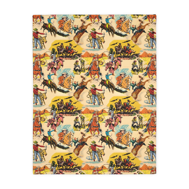 Vintage Cowboy Pattern Blanket | Reversible Western Mountains Print