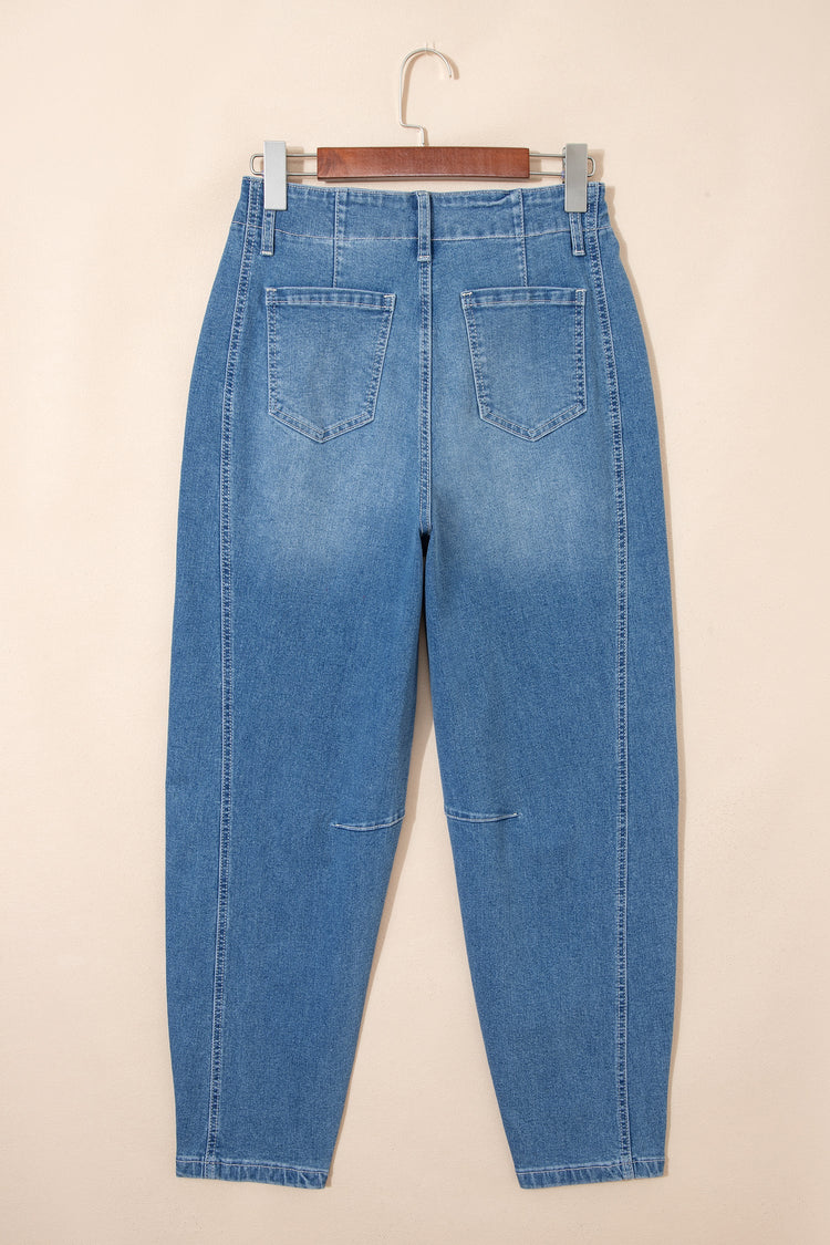 Fallon Medium-Wash Cuffed Barrel Jeans