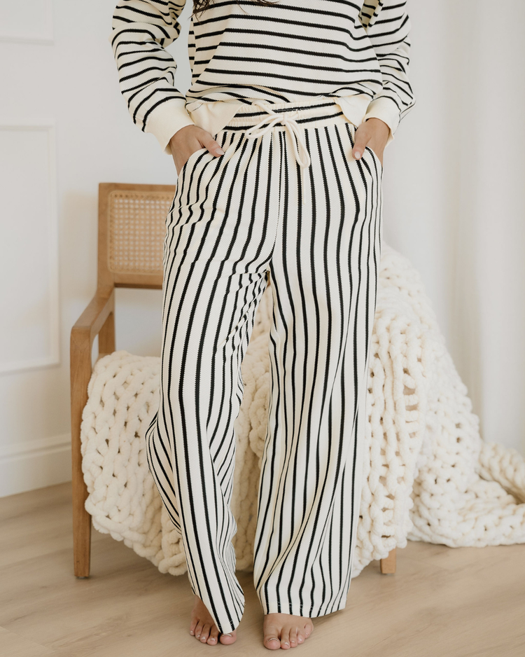 Talia Ruffle Trim Drop Shoulder Top Drawstring Loose Pant Set