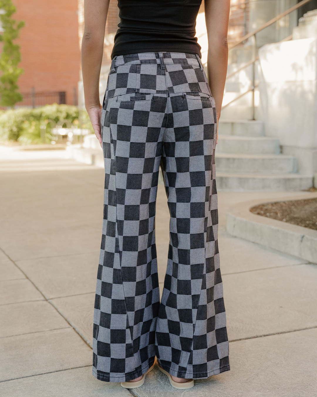 Naomi Checkered Wide-Leg Jeans