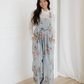 Scottie Floral Print Pleated High Waist Wide Leg Denim Jumpsuit