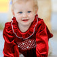 Christmas Velvet Smocked Baby Bubble Romper with Pearl Detail
