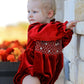 Christmas Velvet Smocked Baby Bubble Romper with Pearl Detail