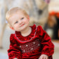 Christmas Velvet Smocked Baby Bubble Romper with Pearl Detail